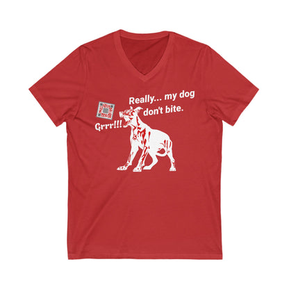 Dog Don't Bite Original Short Sleeve V-Neck Tee (Unisex)