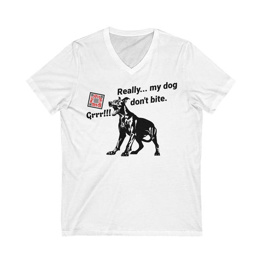 Dog Don't Bite Original Short Sleeve V-Neck Tee (Unisex)